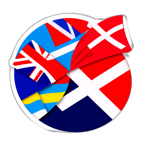 Un sticker cu steagurile Danemarcei și Scoției intercalate