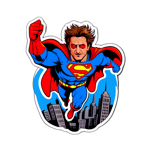 Un autocollant humoristique avec Sean Penn en super-héros