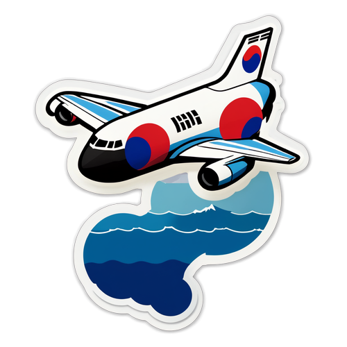 Sticker de un avión sobre el océano con la bandera de Corea del Sur