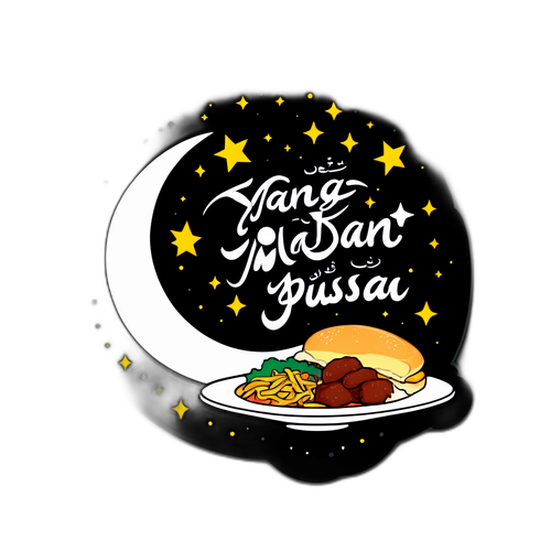 Stiker Bulan Sabit dengan Makanan Berbuka Puasa