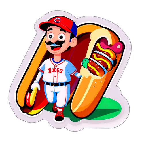 야구장에서 핫도그를 들고 있는 캐릭터