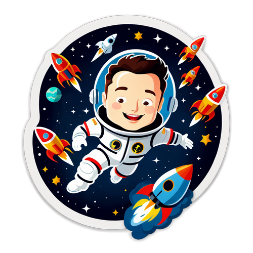 Witziges Cartoon-Bild von Elon Musk im Raumanzug