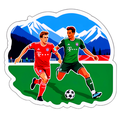 Динамічна ілюстрація матчу між Баварією та Вердером на фоні Баварських Альп