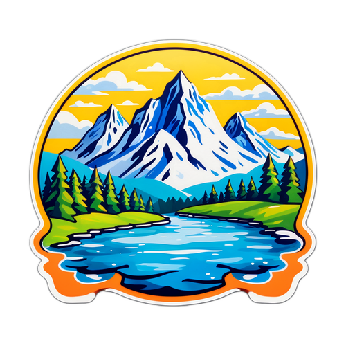 Стикер с водой и ручной росписью снежных вершин для города Барнаул