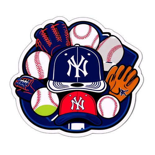Colorful NY Yankees Cap and Baseball Elements Sticker