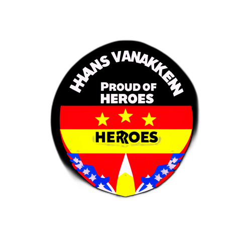 Sticker met Belgische vlag en tekst 'Hans Vanaken - Trots op onze helden'
