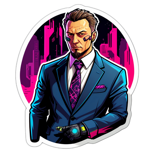 Наклейка с Безруковым в костюме с киберпанковыми элементами