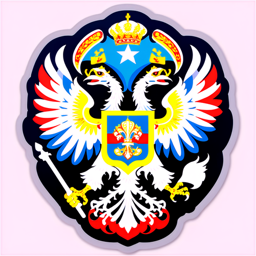 Яркая стенка с гербом России, выполненная в стиле винтажного постера