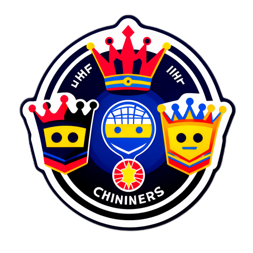 Design samolepky s stylizovanými korunami hokejových vítězů