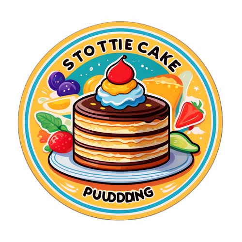 Kolorowy sticker przedstawiający słynne potrawy z Newcastle