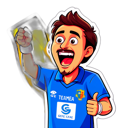 En tegneserie-style Getafe fan, der hepper passioneret