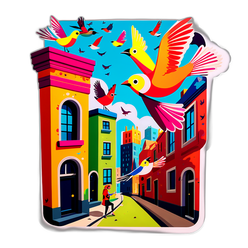 Fargerik mural med fugler