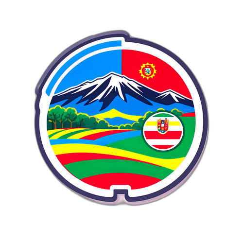 Sticker cu Elemente de Fotbal și Peisaje Iconice din România și Portugalia