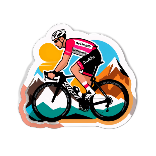 Sticker van Tom Dumoulin op zijn fiets met de tekst 'Versla de Bergen'