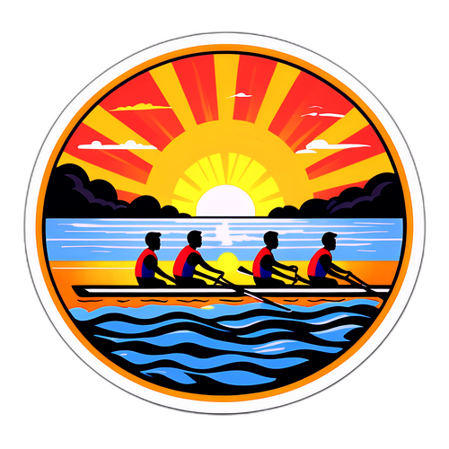 Competição No Remo Ao Pôr Do Sol