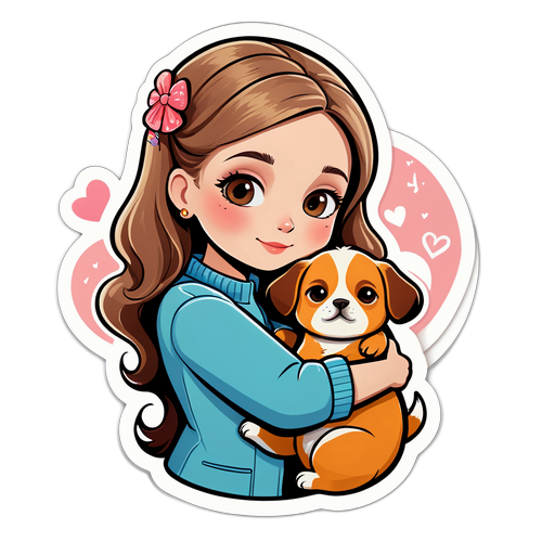 Стильная наклейка с Яной Рудковской, обнимающей своего любимого питомца