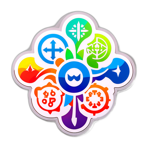 Samolepka vyjadřující ducha spolupráce ve "Skupině D" pomocí symbolů jednoty a komunikace