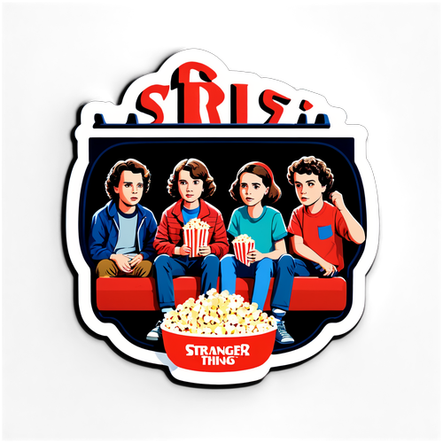 Ilustración de amigos viendo 'Stranger Things'