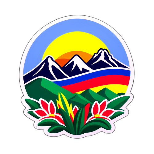 Яскрава наклейка, що відображає зелені ландшафти та багатий культурний спадок Венесуели