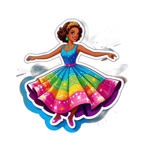 Стикер Дианы Дэвис, танцующей в ярком платье