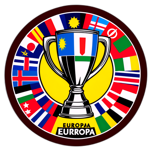 Αυτοκόλλητο της Ευρωπαϊκής Λιγκ με το τρόπαιο και τις σημαίες των χωρών