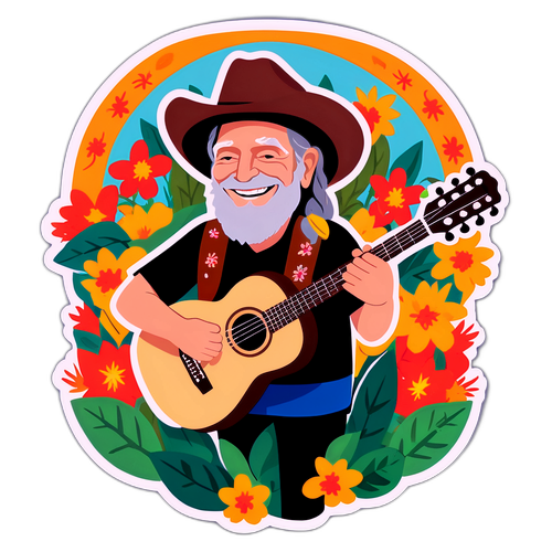 Autocollant de Willie Nelson entouré de fleurs