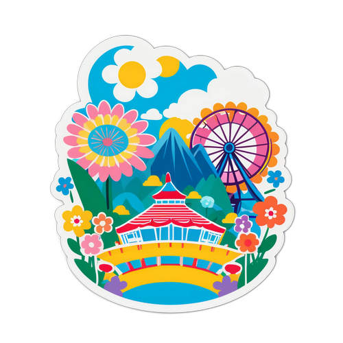 春の花と遊園地の楽しいデザイン