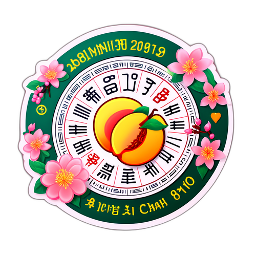 Sticker Lịch Âm Kỷ Niệm Tết với Bánh Chưng và Hoa Đào