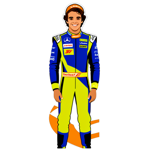 Sticker cu Lando Norris în costum de Formula 1 pe pista de curse