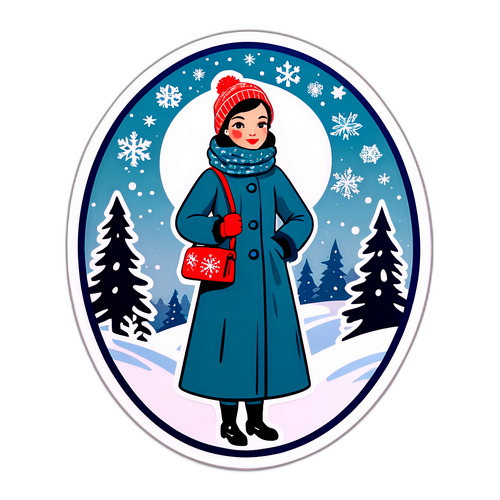 Vintage-stil klistremerke av Sandra Borch i vinterlandskap