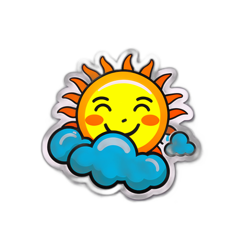 Nhãn dán mặt trời và mây với chữ 'Thời tiết hôm nay'