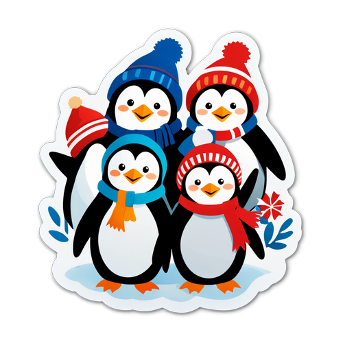 Masayang Sticker ng mga Penguin sa Piyesta ng Pasko