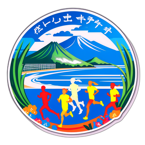 湘南国際マラソンランナーと美しい湘南海のデザイン