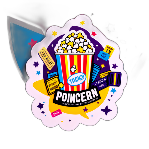 A sticker ilustrând atmosfera vibrantă a orașului cinematic