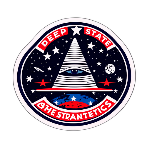 Смішний наліпка з абстрактними елементами та написами про глибоку державу