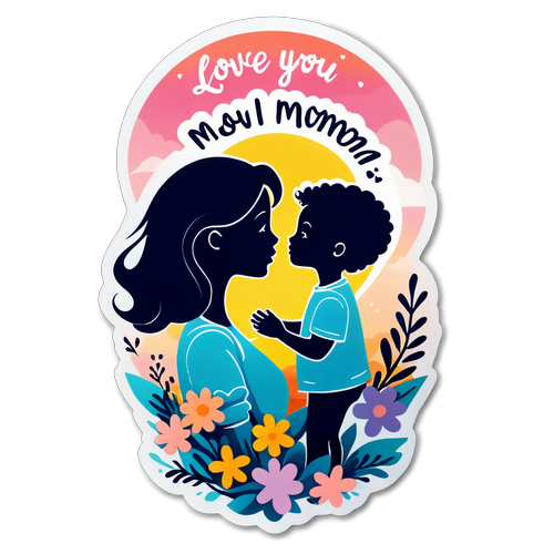 Sticker Hari Ibu dengan Siluet Ibu dan Anak