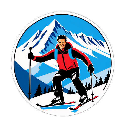 Sticker cu Alberto Tomba în postura sa iconică de schi