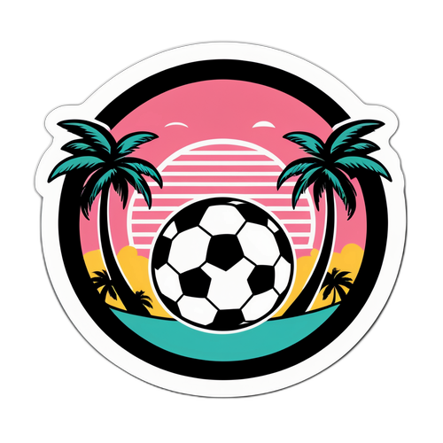 Sticker ya Inter Miami na Mpira wa Miguu na Mitende