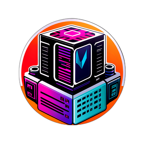 AMD 주식 가격을 상징하는 컴퓨터 부품 스티커 디자인