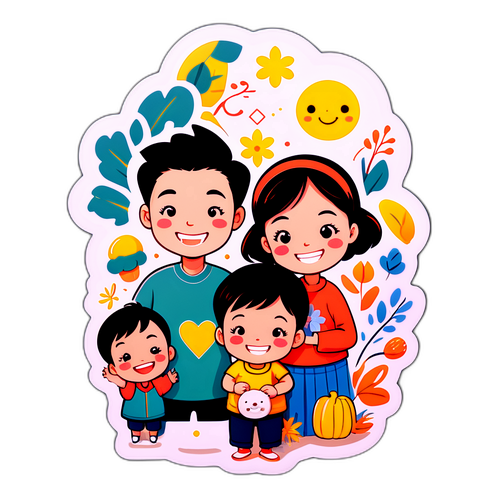 温かい雰囲気の家族の笑顔ステッカー