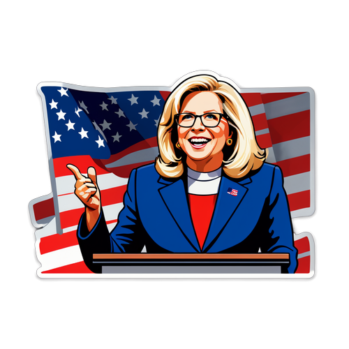 Bold Sticker of Liz Cheney Speaking Confidently