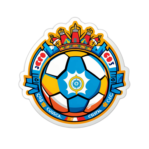 Diseño vibrante de un balón de fútbol con los logotipos de Cusco y Sporting Cristal