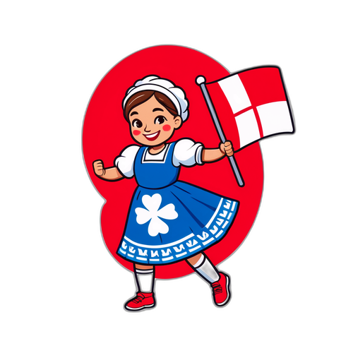 Glad karaktär som dansar med Polska flaggan