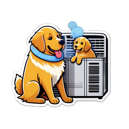 幽默的黄金猎犬与空调的温馨互动