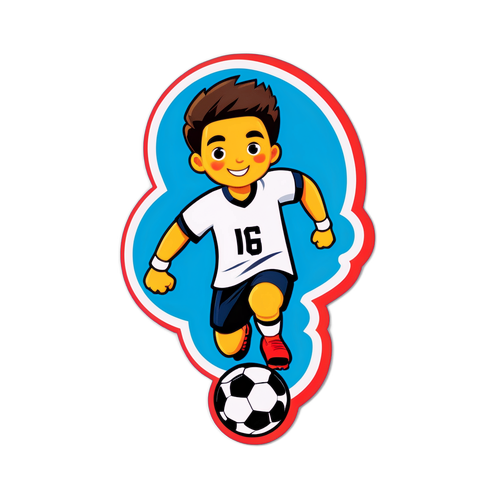 축구공과 함께 노는 캐릭터 스티커 디자인