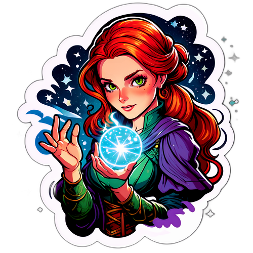 En fantasy-tema klistermärke av Triss Merigold som kastar en besvärjelse