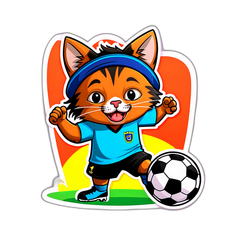 Humoristisk katt som spelar fotboll