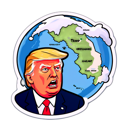 कार्टून-शैली के स्टिकर: राष्ट्रपति ट्रम्प ग्रीनलैंड का नक्शा देखें