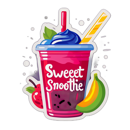 Стилизованный фруктовый смузи с трубочкой, с текстом 'Сладкий момент'