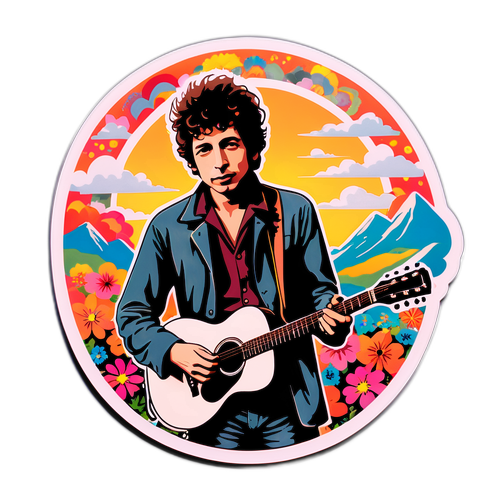 Vintage klistermærke af Bob Dylan med guitar
